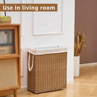 Slim Wicker Laundry Hamper, 75L Handwoven Rattan Basket - Image 3