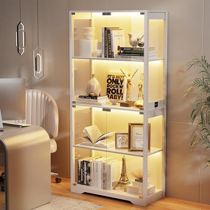 Display Cabinet with Glass Doors, 4-Tier Curio Cabinet with 3 Color Lights - Image 3