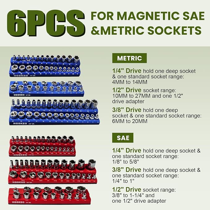 Magnetic Socket Organizer Set & Socket Clip Rail Holder, Totally 12Pcs Socket - Image 6