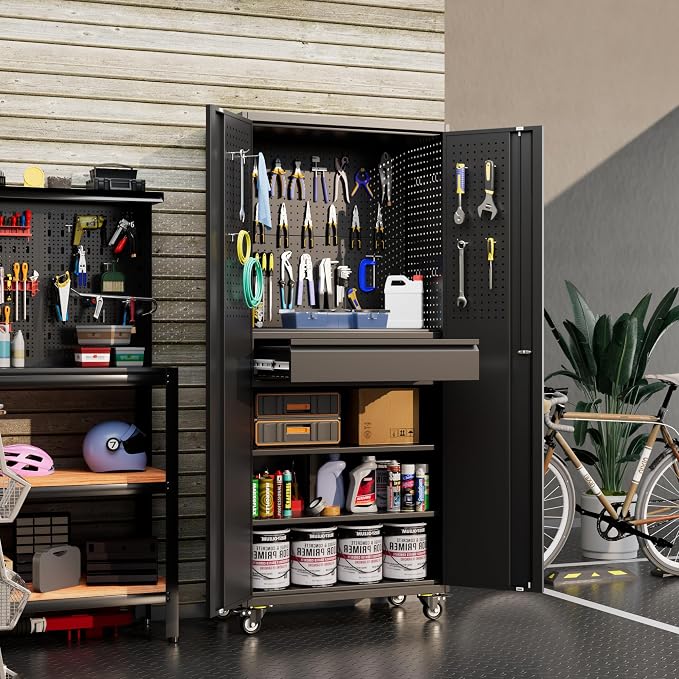 Metal Garage Cabinet with Wheels, Office Assembly Required - Image 2