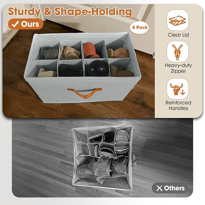 4 Pack Shoe Organizer for Closet, Foldable Shoe Storage Organizer - Image 3