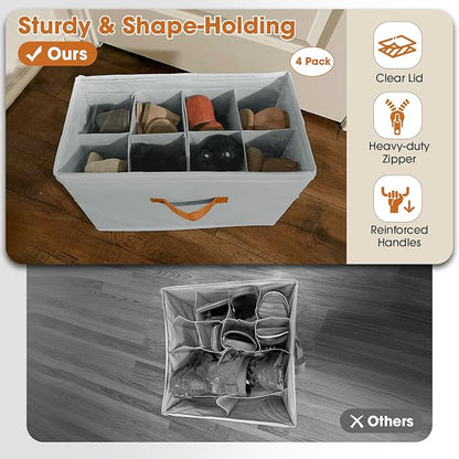 4 Pack Shoe Organizer for Closet, Foldable Shoe Storage Organizer - Image 3