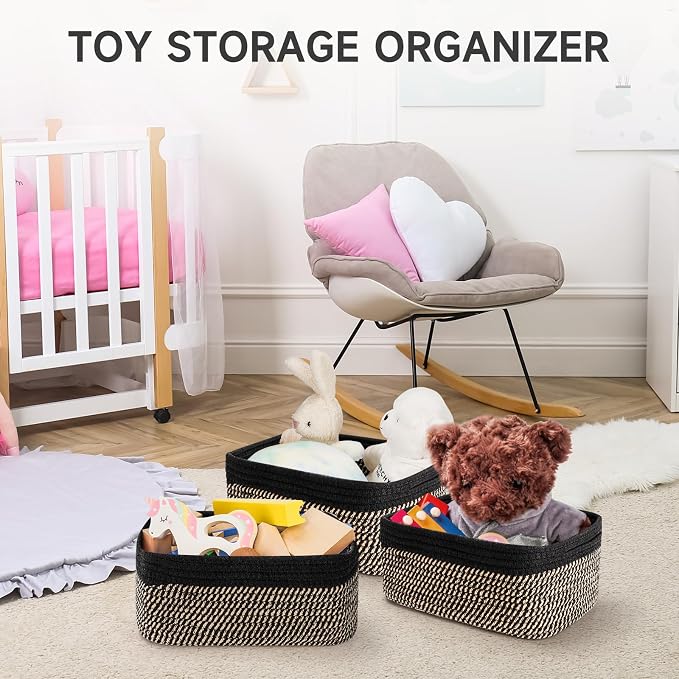 3-Pack Shelf Baskets for Organizing, Closet Organizer Bins, Small Woven Baskets - Image 6