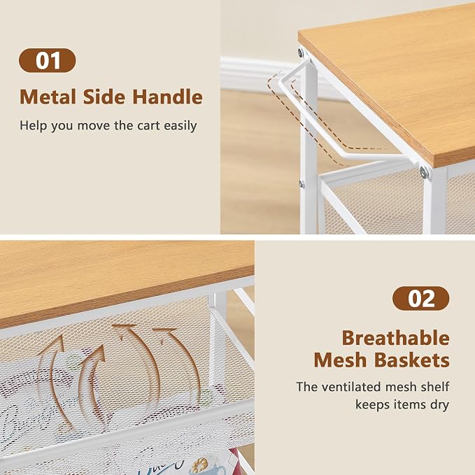 Hoctieon Rolling Storage Cart, 4-Tier Wide Panel Rolling Kitchen Storage Cart - Image 5