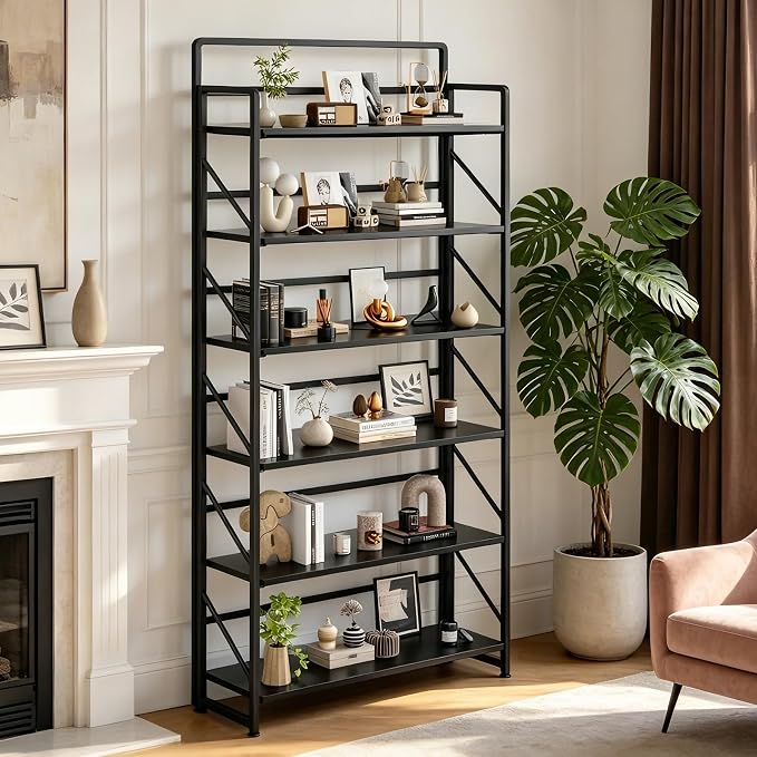 JSB 6 Tier No Assembly Folding Bookshelf, 30.3" Wide Foldable Storage Bookcase - Image 7