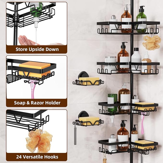 KEGII Shower Caddy Tension Pole, Rustproof Adjustable Corner Shower Organizer - Image 2