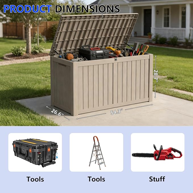 180 Gallon Outdoor Storage Box Resin Deck Box All Weather Waterproof Large - Image 2