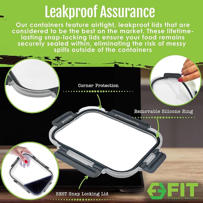 FIT Strong & Healthy Glass Meal Prep Containers, 2 & 3 Compartments – 32 oz - Image 4