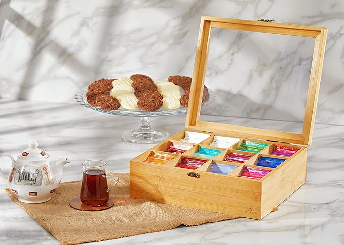 RoyalHouse Big Natural Bamboo Tea Storage Organizer - Image 6