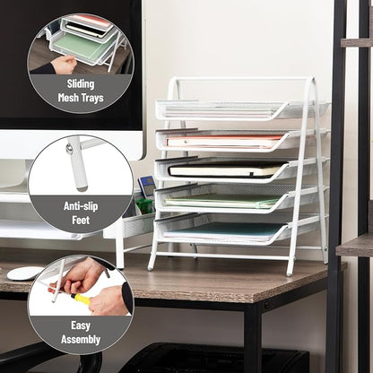 Mind Reader 5-Tier Paper Tray Organizer, Vertical Desktop File Storage Rack - Image 4
