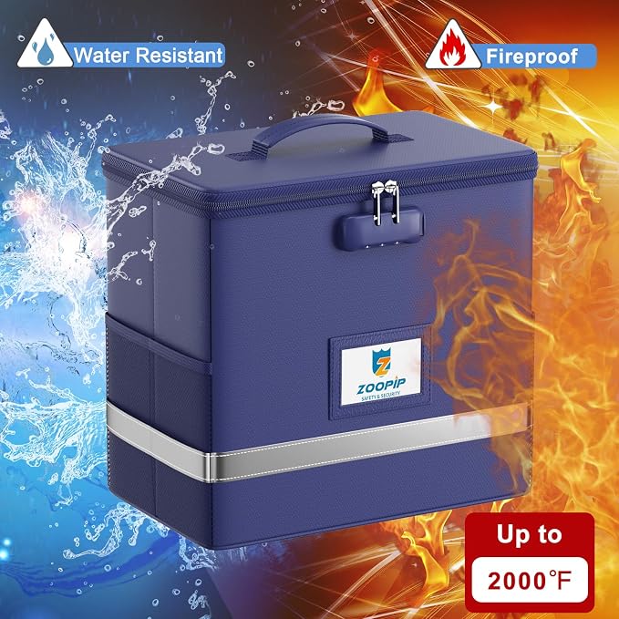 Fireproof File Box with Lock, Collapsible Document Organizer, Reflective Strip - Image 2