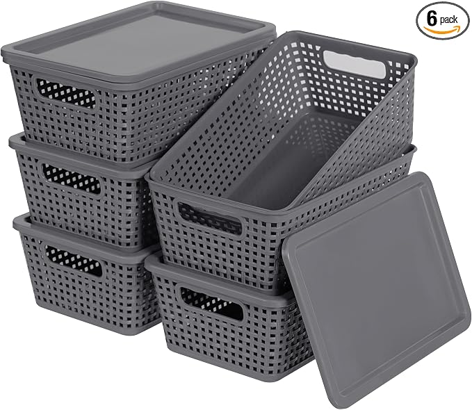 Plastic Storage Baskets With Lid, Storage Bins by Anywish