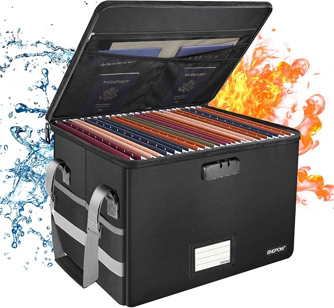 ENGPOW File Box with Lock, Fireproof Document Box with Pockets, Collapsible - Image 8