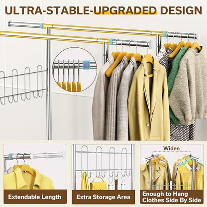 100% Stainless Steel Heavy Duty Clothes Rack, Load 960LBS, Double Rod, - Image 4