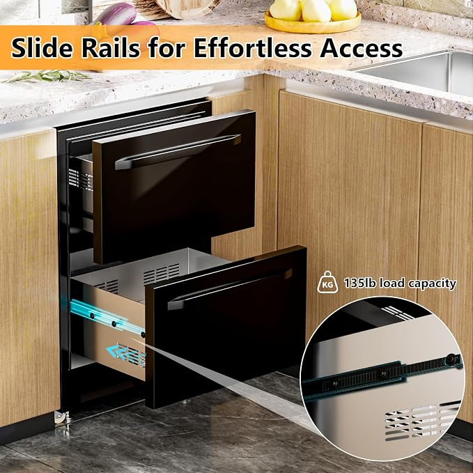 24 Inch Under Counter Dual Drawer Beverage Fridge, Weather Proof Outdoor - Image 2