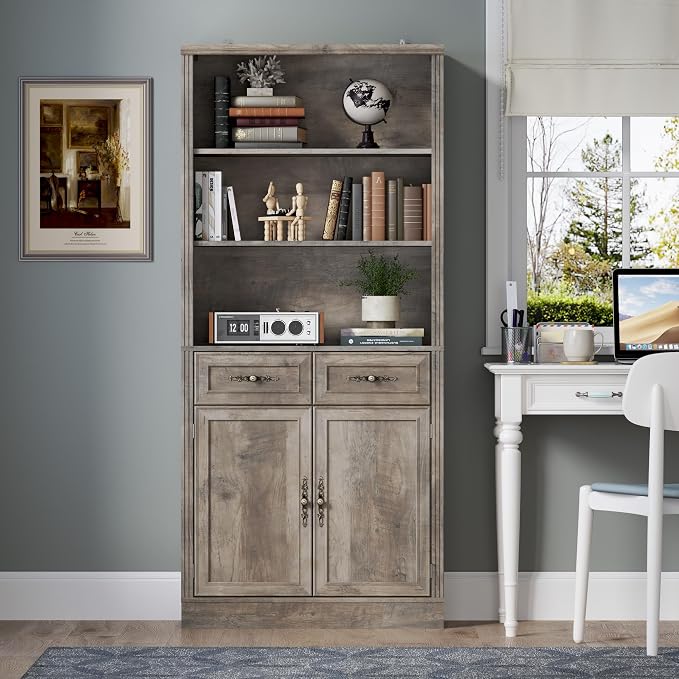 71.4" Tall Bookshelf with Drawers & Cabinet, 5-Tier Floor Standing Bookcase - Image 3