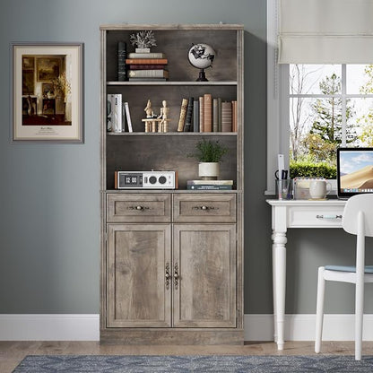 71.4" Tall Bookshelf with Drawers & Cabinet, 5-Tier Floor Standing Bookcase - Image 3