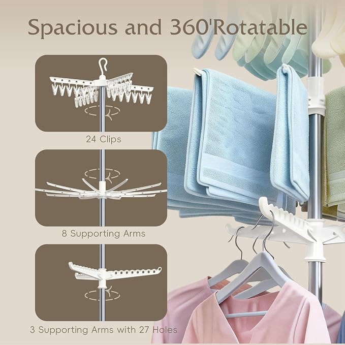 Beaudaily Clothes Drying Rack, Foldable 79.5-Inch Laundry Drying Rack, 3 Tie - Image 5