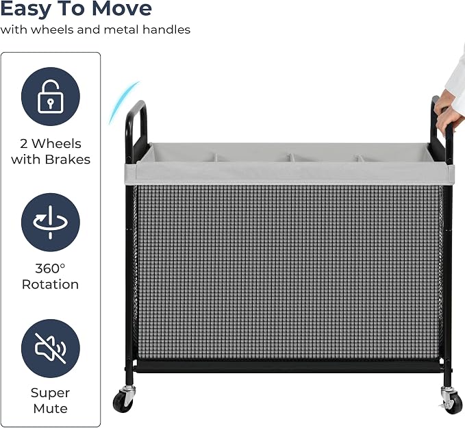 STO STO Laundry Hamper 4 Section, 140L Rolling Laundry Sorter Cart - Image 7