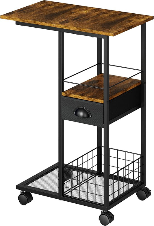 C Shaped Sofa Side Table with Wheels, Rolling Small Coffee Table with Drawer by Sonyabecca