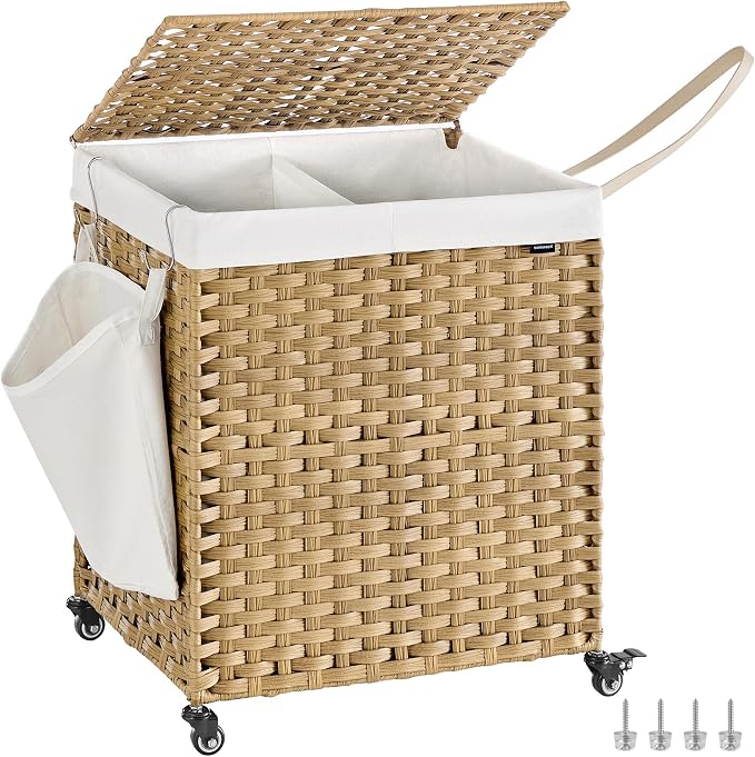 SONGMICS Laundry Hamper with Lid, 38.3 Gallons, Rolling Laundry Basket with by Unknown