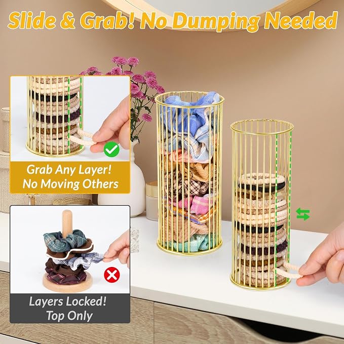 Gold Metal Hair Ties Holder Organizer – Stylish Scrunchie Stand - Image 3