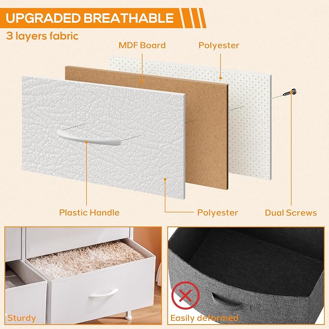DUMOS Dresser for Bedroom, 4 Storage Drawers Tall Fabric Closet Chests | - Image 5