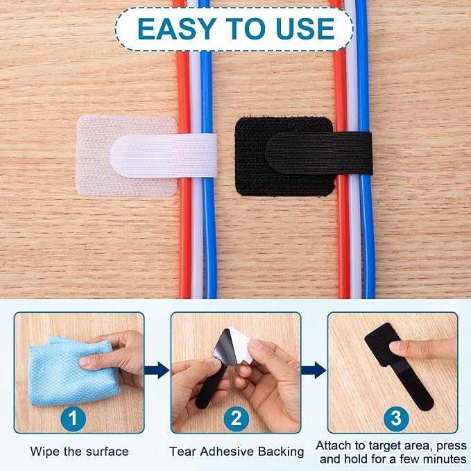 20pcs Hook and Loop Cable Ties, 3.94 Inch Self Adhesive Cable Management Straps - Image 3