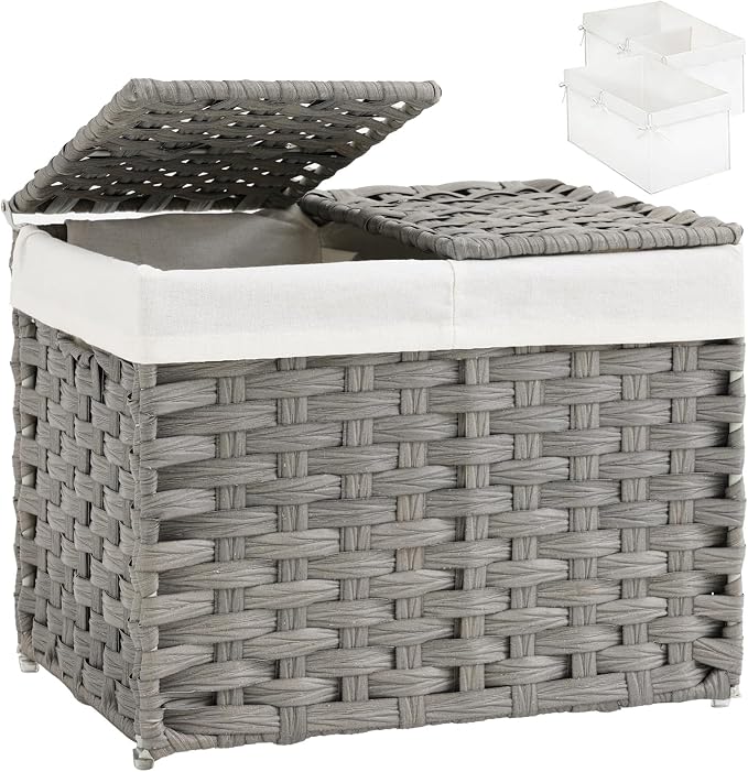 SETVSON Storage Basket with Lid, 9.2 Gal PE Rattan Trunk, 2 Separate Lids by SETVSON
