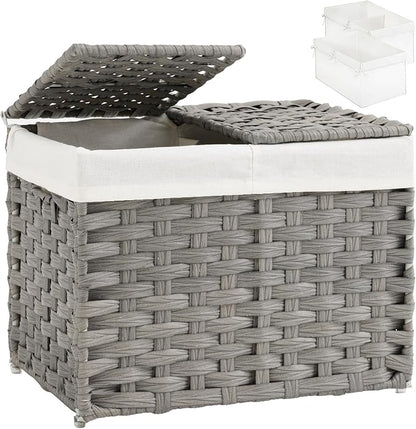 SETVSON Storage Basket with Lid, 9.2 Gal PE Rattan Trunk, 2 Separate Lids by SETVSON