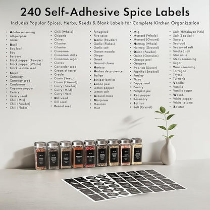 Glass Spice Jars with Labels and Steel Lids Spice Containers with 240 Label - Image 5
