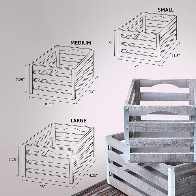 wald imports - Set of 3 Rustic Distressed Wooden Crates - Image 5