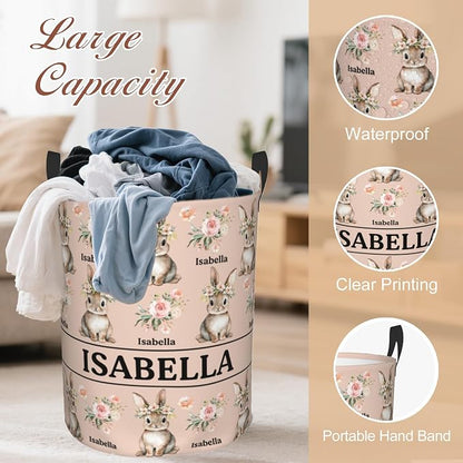 Custom Name Laundry Hamper, Personalized Rabbit Laundry Basket - Image 4