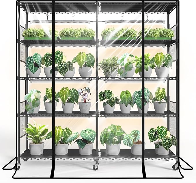 Bstrip Indoor Greenhouse with Grow Light, Large Plant Shelf with 8 Pack T8 Full by Bstrip