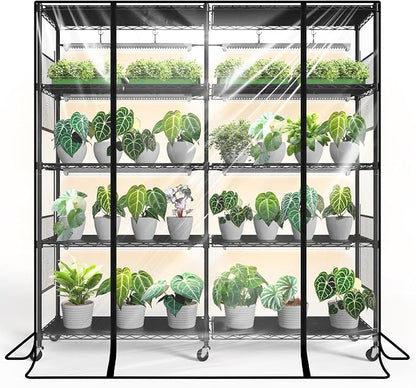 Bstrip Indoor Greenhouse with Grow Light, Large Plant Shelf with 8 Pack T8 Full by Bstrip
