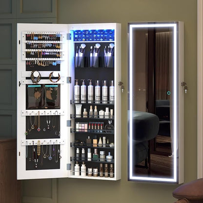 LVSOMT LED Mirror Jewelry Cabinet, Wall/Door Mount Jewelry Armoire Organizer - Image 9