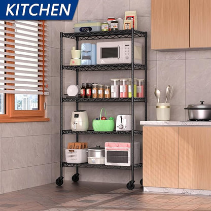 5-Shelf Adjustable Heavy Duty Storage Shelving Unit on 4 Wheel Casters - Image 2