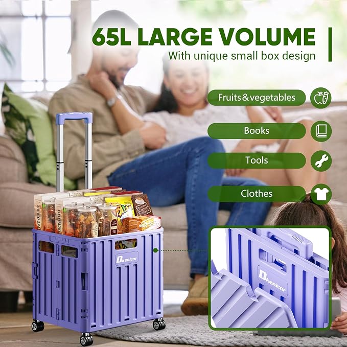 Folding Utility Cart, Portable Rolling Crate Handcart Collapsible Shopping - Image 2