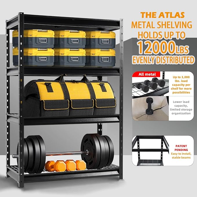 The Atlas 48" W Heavy Duty Garage Shelving Unit Load 12000 Lbs, Metal Shelves - Image 4