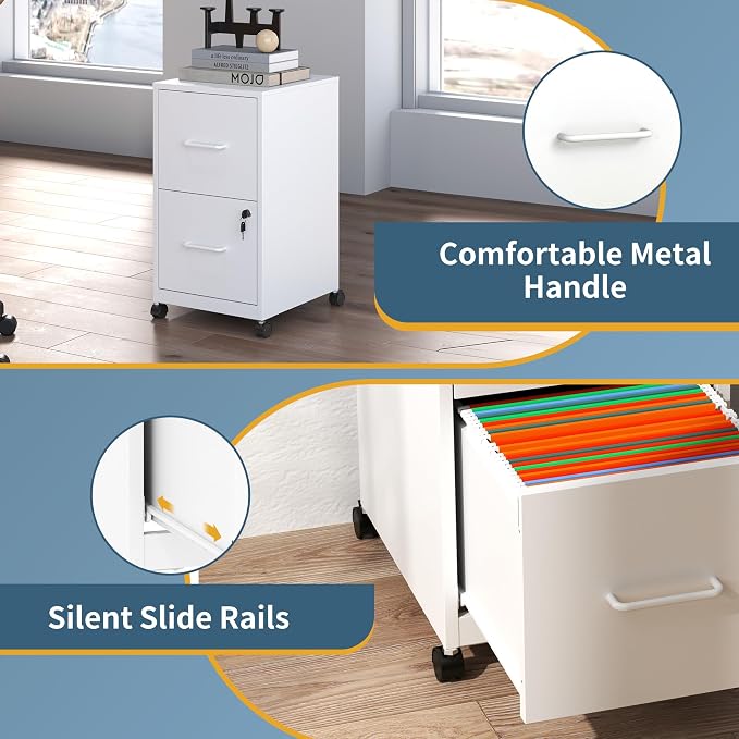 2 Drawer File Cabinet on Wheels, Mobile Filing Cabinets - Image 6