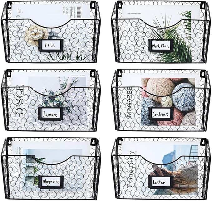 6 Pockets Hanging File Holder Wall Mount Mail Organizer Metal Chicken Wire by PAG