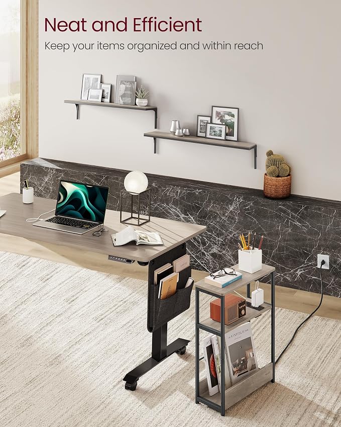 VASAGLE Side Table with Charging Station, Narrow End Table, 3-Tier Nightstand - Image 2