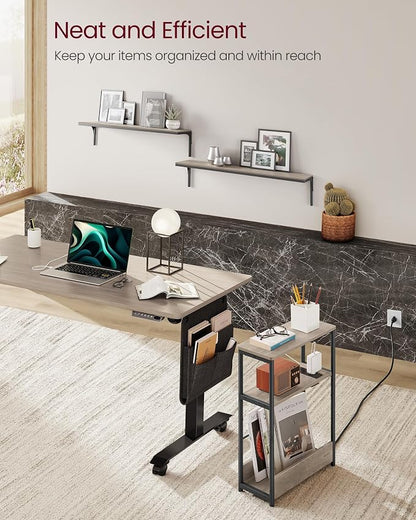 VASAGLE Side Table with Charging Station, Narrow End Table, 3-Tier Nightstand - Image 2