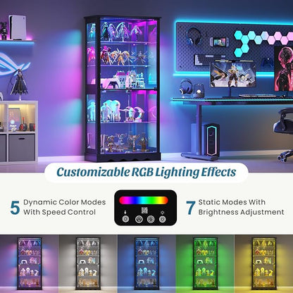 Display Cabinet with Glass Doors, LED Display Case with Removable Shelf - Image 3