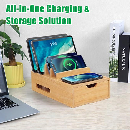 Bamboo Charging Station for Multiple Devices, Desktop Charger Organizer - Image 7