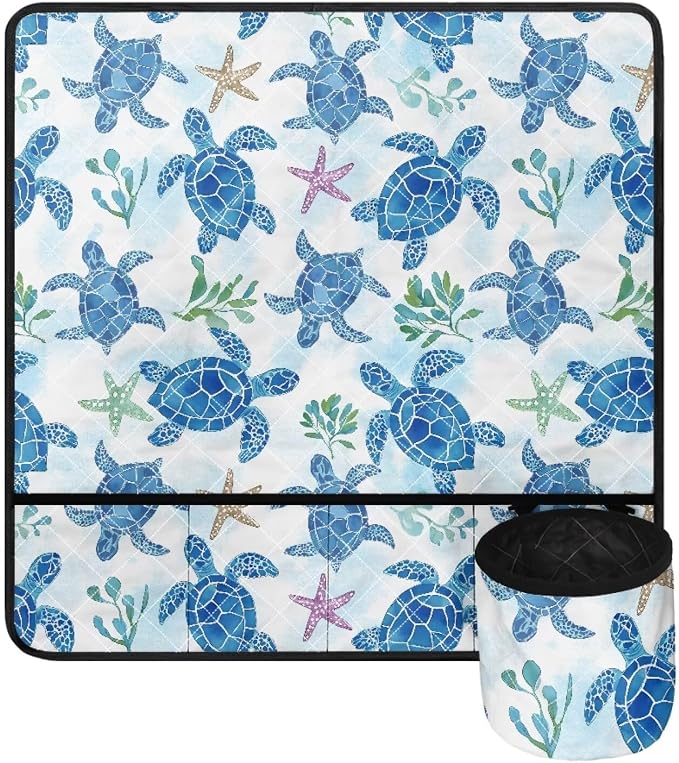 Sewing Machine Mat Blue Sea Turtle Starfish Waterproof Dustproof Sewing Machine - Image 2