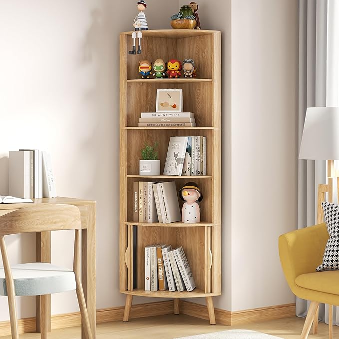5-Tier Corner Shelf, 66.73''Tall Modern Corner Bookshelf, 5 Shelf Bookcase - Image 6