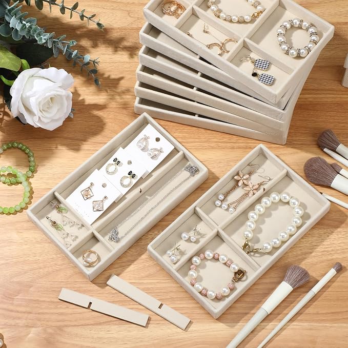 Highergo 8 Pcs Velvet Jewelry Trays Stackable Drawers Organizer Ring Earring - Image 3