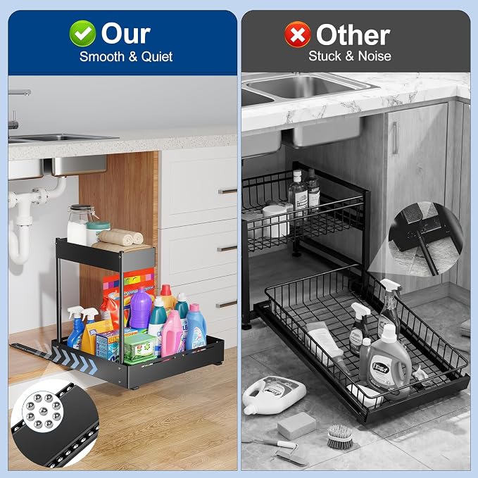 Insputer 2 Pack Under Sink Organizer, 2 Tier Under Cabinet Storage Expandable - Image 3