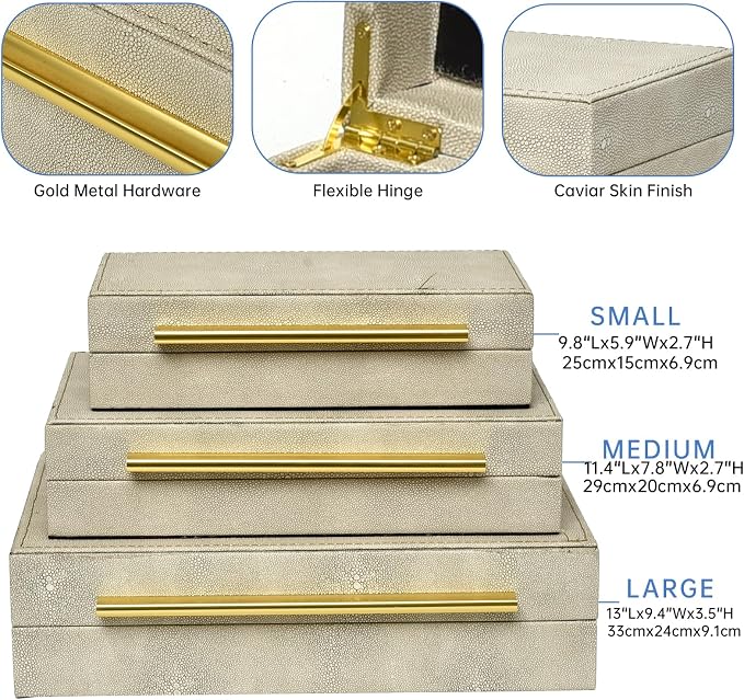 Faux Shagreen Leather Jewelry Storage Boxes Set of 3 - Image 2